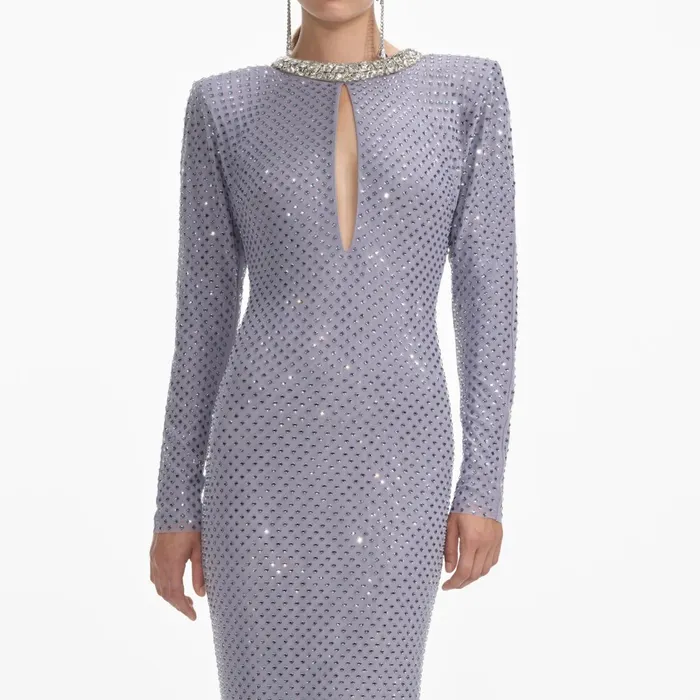 Dresses Women Self Portrait Grey Rhinestone Fishnet Maxi Dress