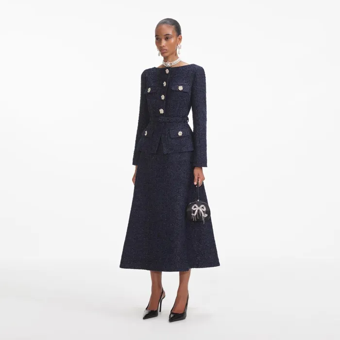 Dresses Women Self Portrait Navy Metallic Boucle Midi Dress