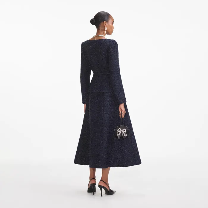 Dresses Women Self Portrait Navy Metallic Boucle Midi Dress