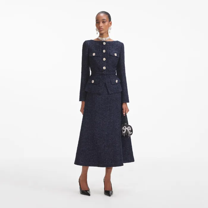 Dresses Women Self Portrait Navy Metallic Boucle Midi Dress