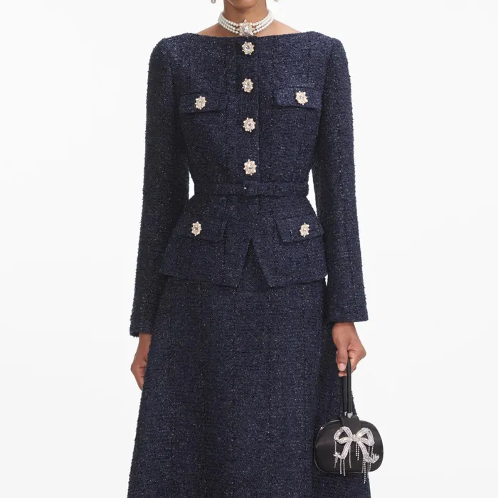 Dresses Women Self Portrait Navy Metallic Boucle Midi Dress