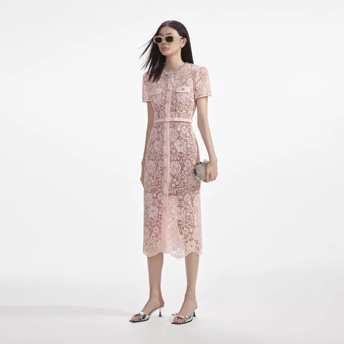 Dresses Women Self Portrait Pink Lace Diamante Bow Midi Dress