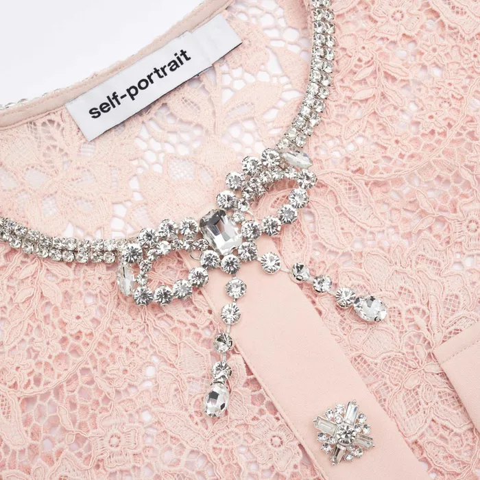 Dresses Women Self Portrait Pink Lace Diamante Bow Midi Dress