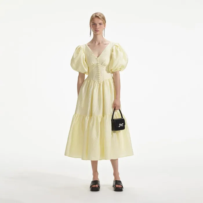 Dresses Women Self Portrait Yellow Jacquard Midi Dress