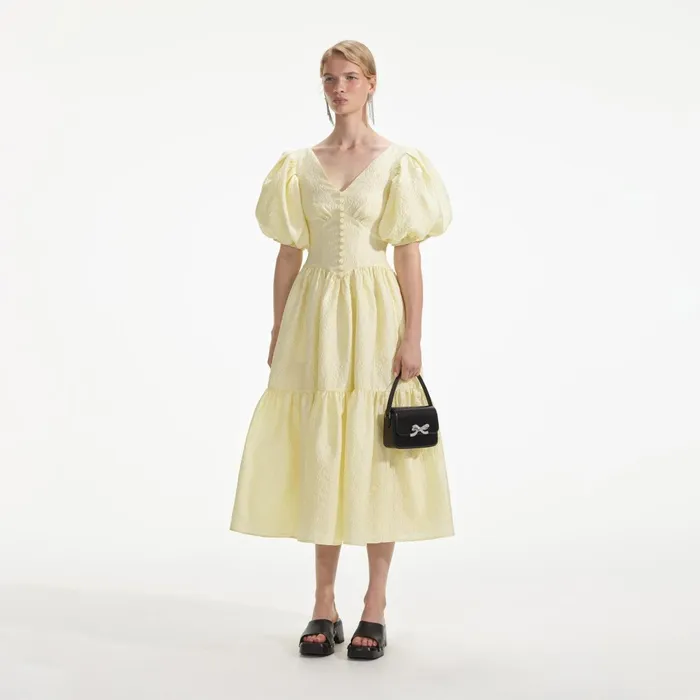Dresses Women Self Portrait Yellow Jacquard Midi Dress