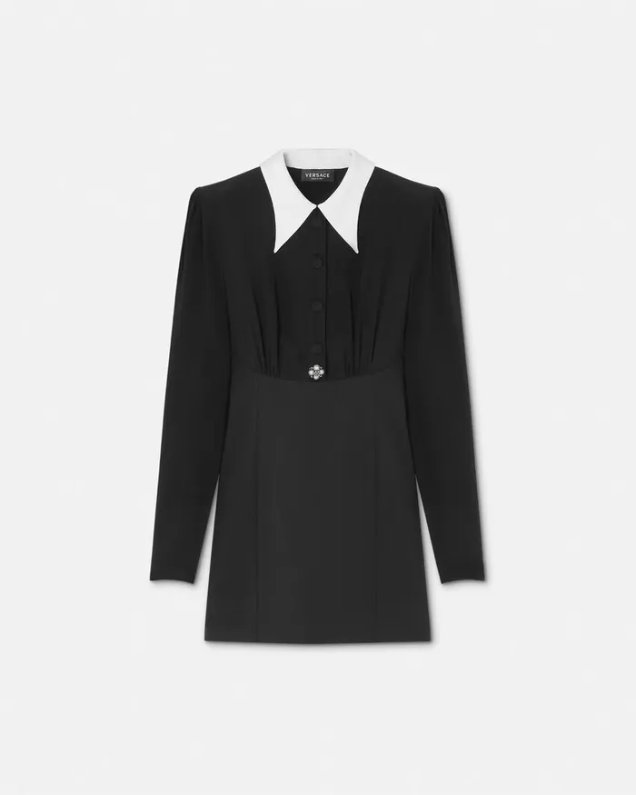 Dresses Women Versace ContrastCollar Silk Crpe Mini Dress Black