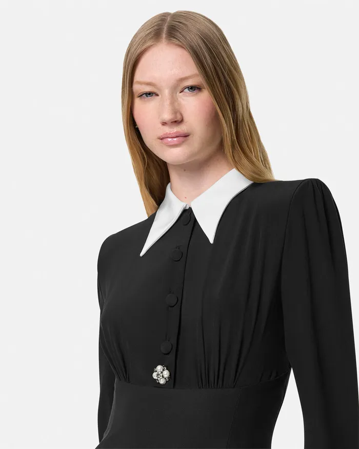 Dresses Women Versace ContrastCollar Silk Crpe Mini Dress Black