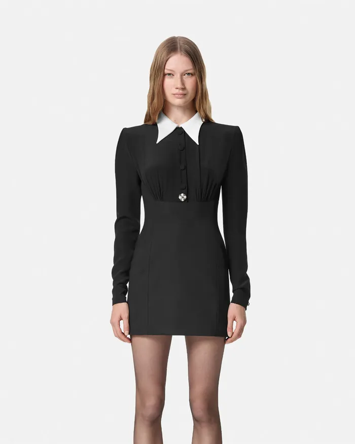 Dresses Women Versace ContrastCollar Silk Crpe Mini Dress Black
