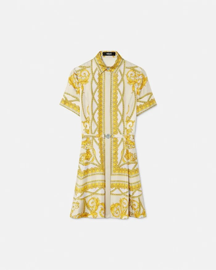 Dresses Women Versace La Coupe Des Dieux Silk Shirt Dress Goldprint