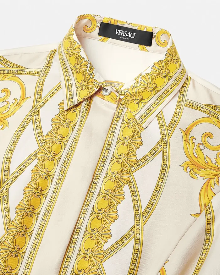 Dresses Women Versace La Coupe Des Dieux Silk Shirt Dress Goldprint