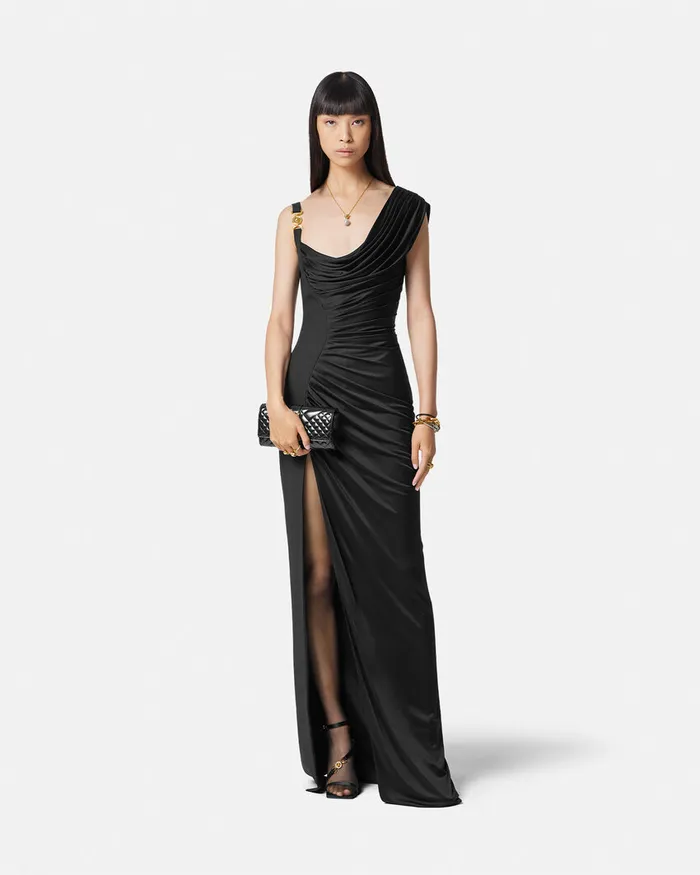 Dresses Women Versace Medusa 03995 Draped Gown Black