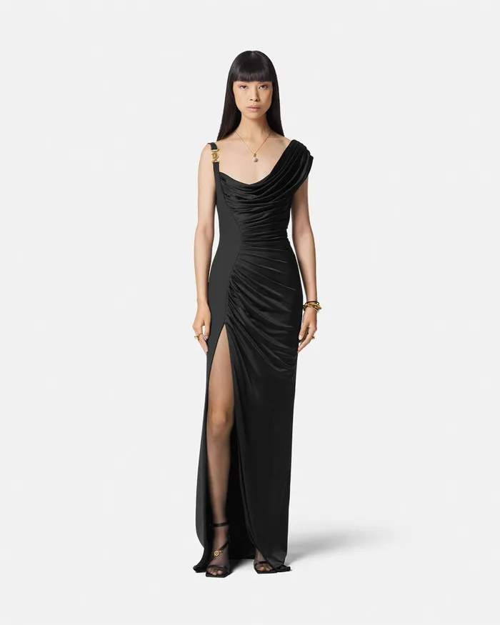 Dresses Women Versace Medusa 03995 Draped Gown Black
