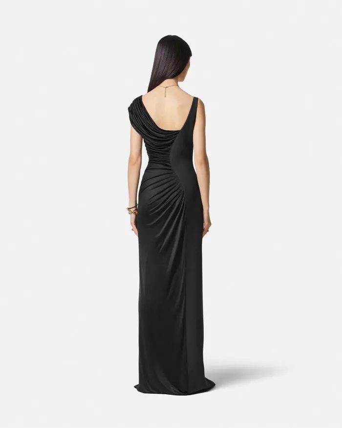 Dresses Women Versace Medusa 03995 Draped Gown Black