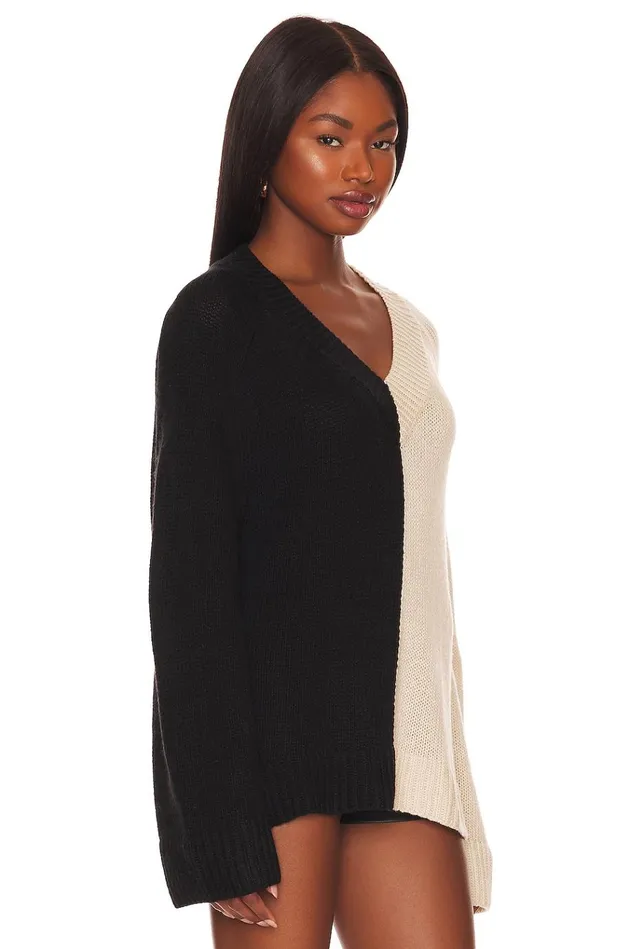 Earlene Color Block V Neck Black and Ivory Women Lovers Friends Sweaters and Knits