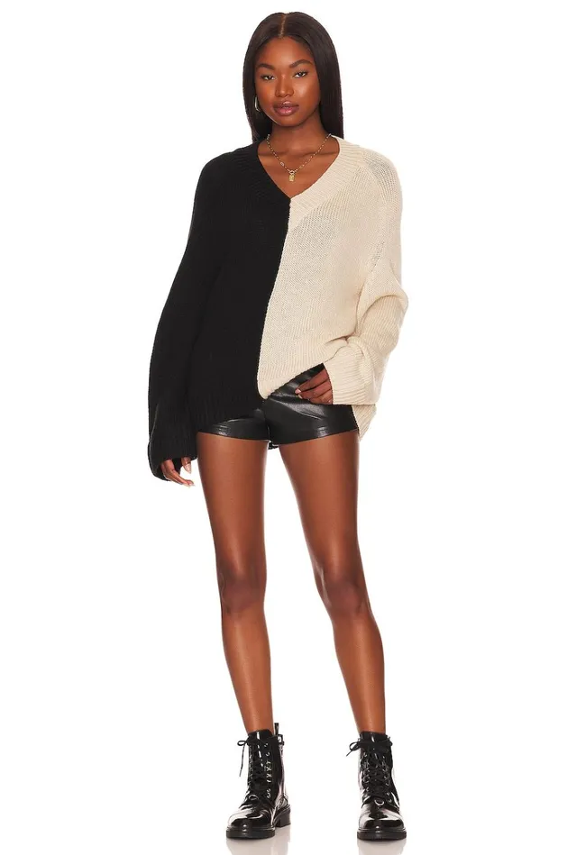 Earlene Color Block V Neck Black and Ivory Women Lovers Friends Sweaters and Knits