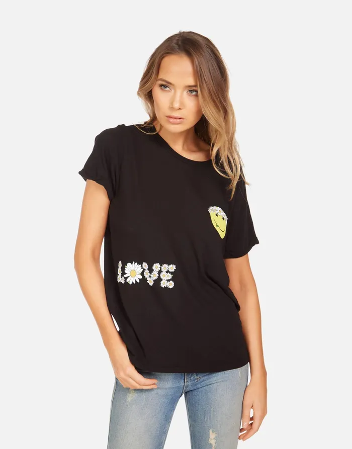 Edda Happy Daisy Peace Black Women039s Lauren Moshi Short Sleeve
