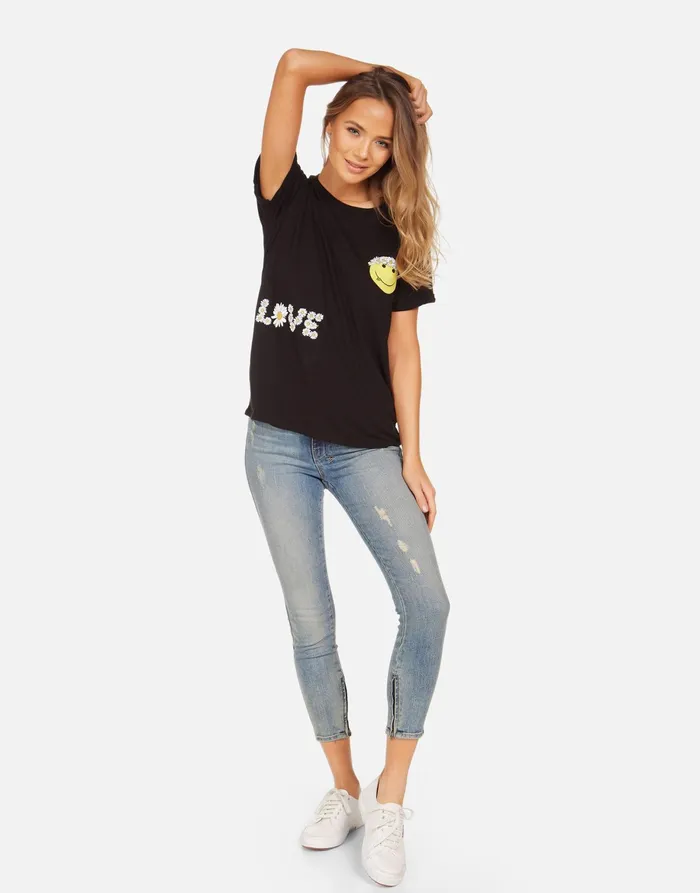 Edda Happy Daisy Peace Black Women039s Lauren Moshi Short Sleeve