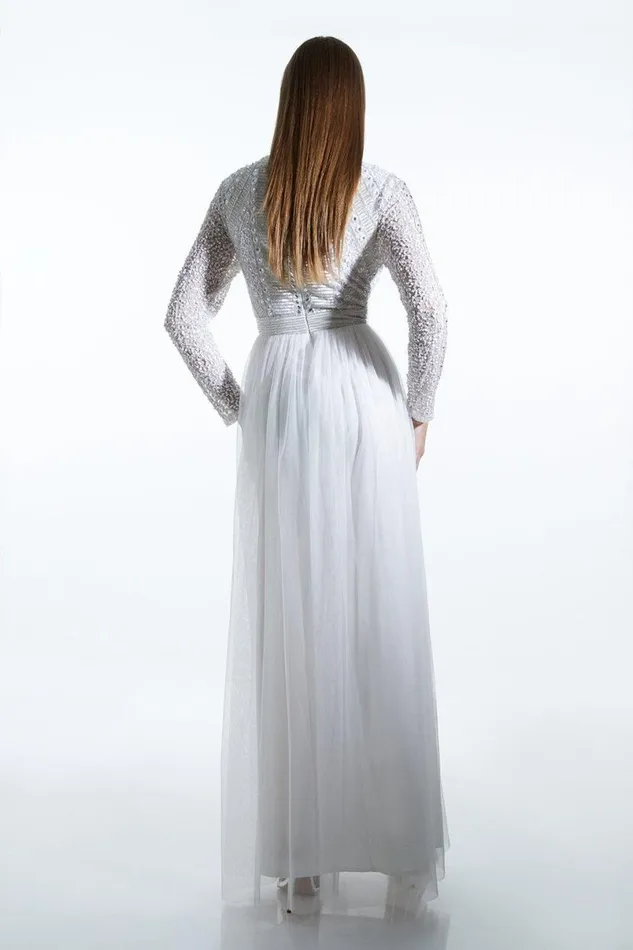 Embellished Bodice Tulle Skirt Woven Maxi Dress Ivory Women Karen Millen Dresses