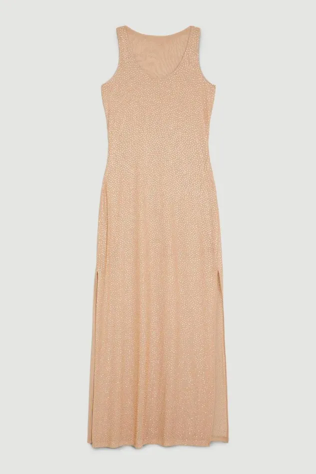 Embellished Mesh Jersey Maxi Dress Nude Women Karen Millen Dresses