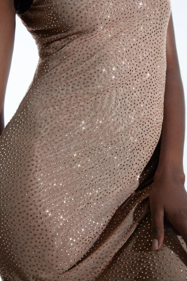 Embellished Mesh Jersey Maxi Dress Nude Women Karen Millen Dresses
