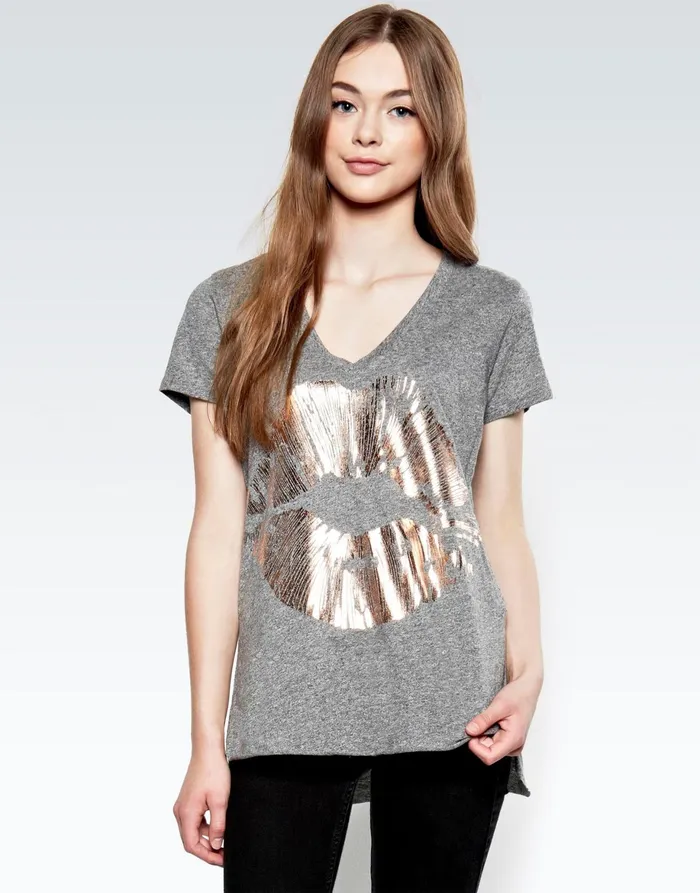 Emmalyn Rose Gold Foil Lip Heather Grey Women039s Lauren Moshi Short Sleeve