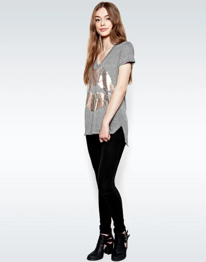 Emmalyn Rose Gold Foil Lip Heather Grey Women039s Lauren Moshi Short Sleeve