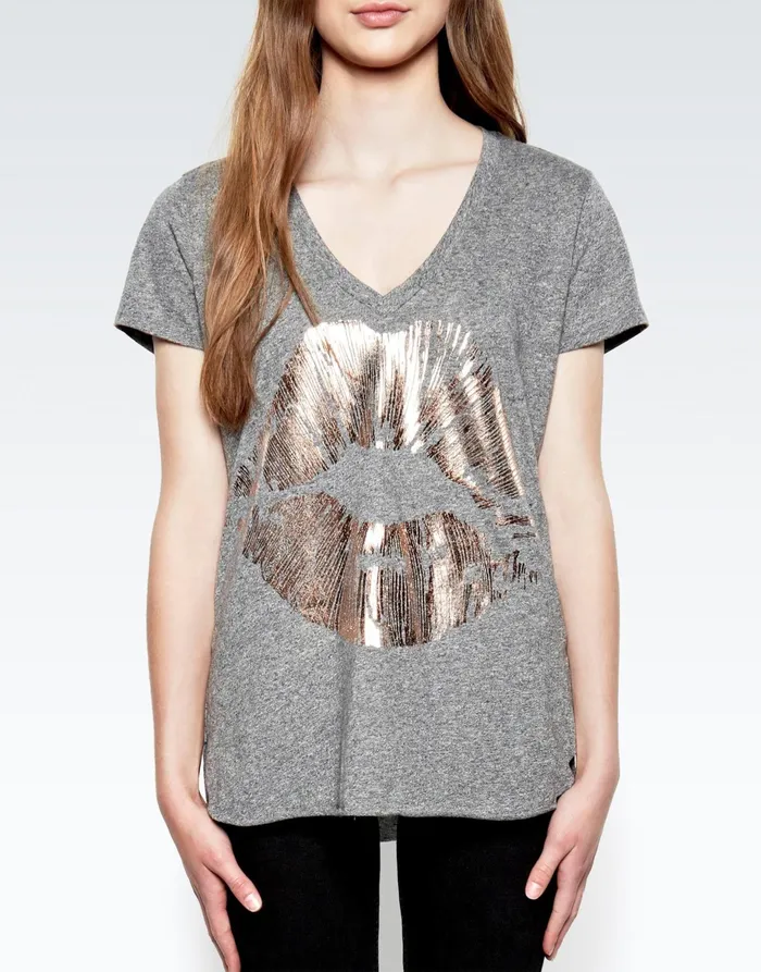 Emmalyn Rose Gold Foil Lip Heather Grey Women039s Lauren Moshi Short Sleeve