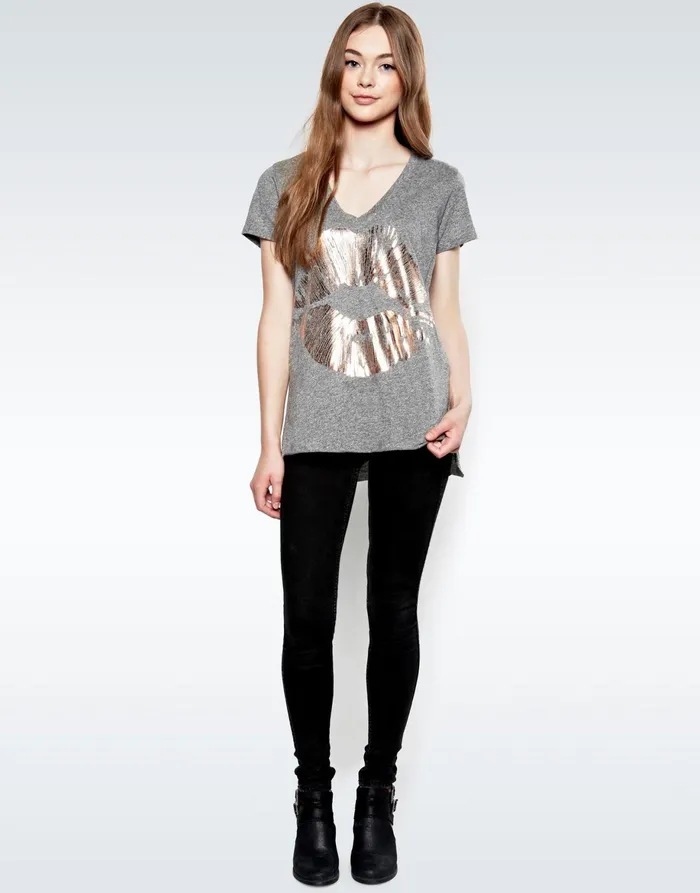 Emmalyn Rose Gold Foil Lip Heather Grey Women039s Lauren Moshi Short Sleeve