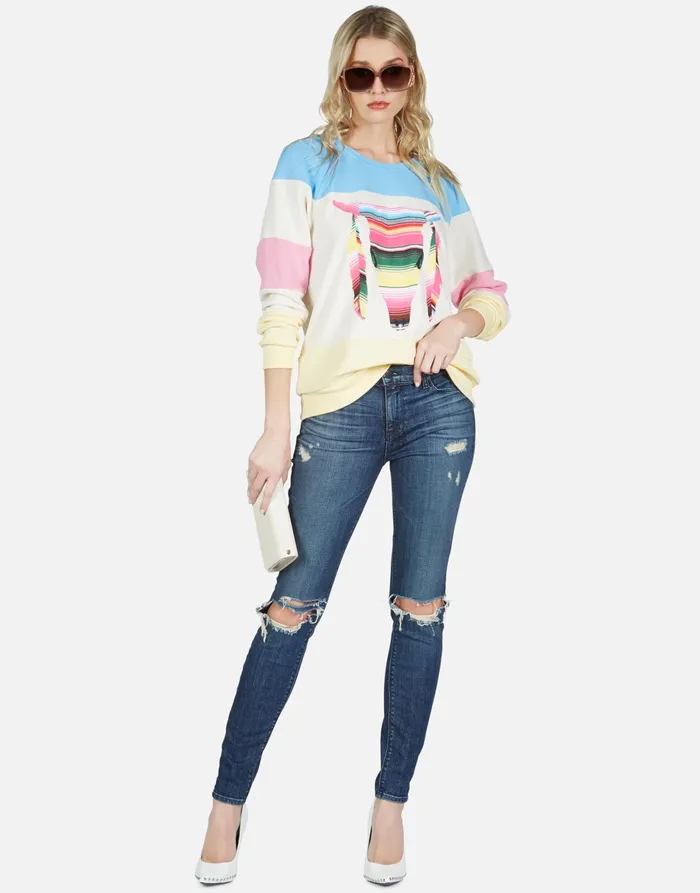 Erica Striped Bull Ivory Lace Multi Women039s Lauren Moshi Long Sleeve