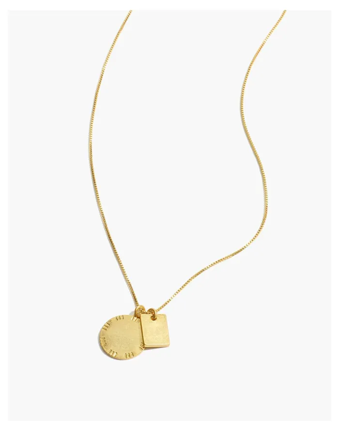 Etched Coin Long Pendant Necklace Vintage Gold Women Madewell Necklaces