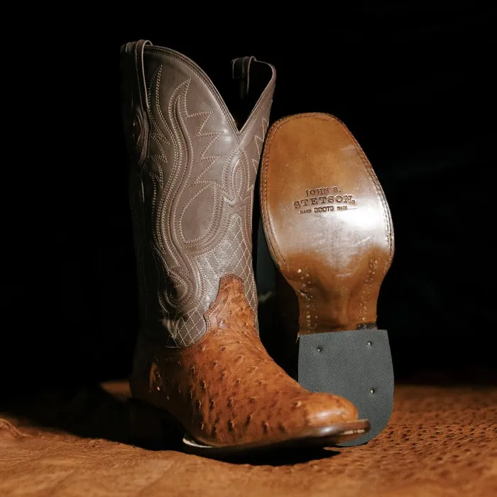 Exotics Men Stetson Ozzy Ostrich Boot Brown