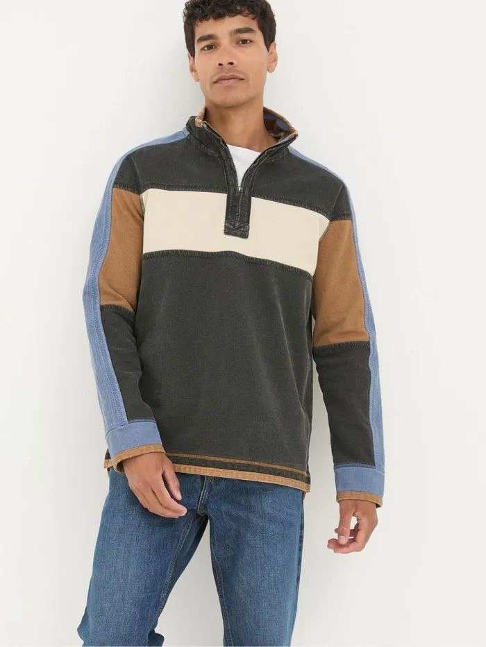 Fat Face Airlie Washed Black Panel Sweatshirt Men Sweatshirts and Hoodies