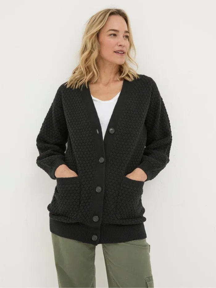 Fat Face Ali Black VNeck Cardigan Women Knitwear