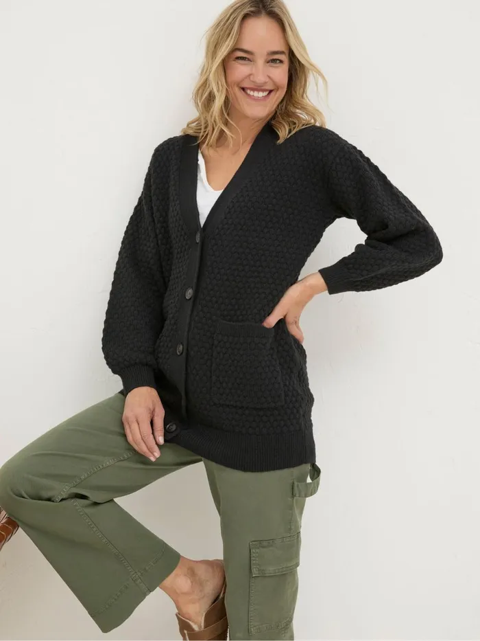 Fat Face Ali Black VNeck Cardigan Women Knitwear