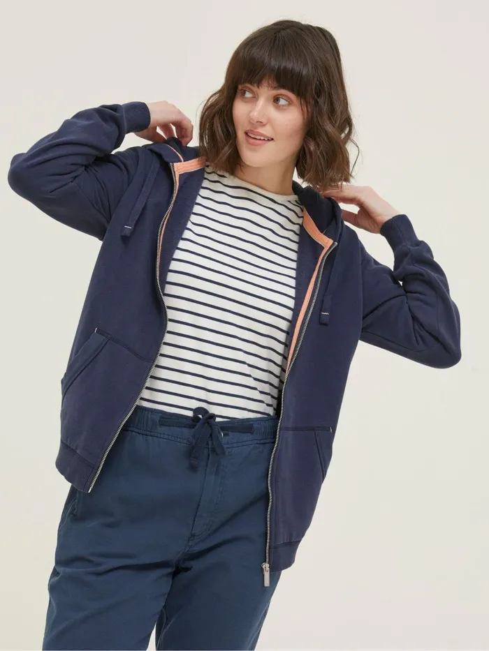 Fat Face Amy Dark Blue Zip Through Hoodie Women Sweatshirts and Hoodies