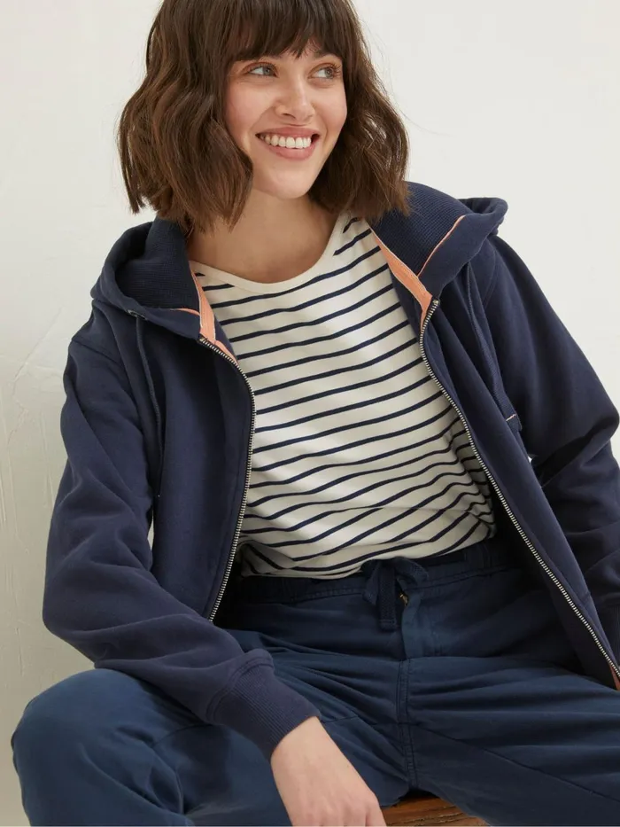 Fat Face Amy Dark Blue Zip Through Hoodie Women Sweatshirts and Hoodies