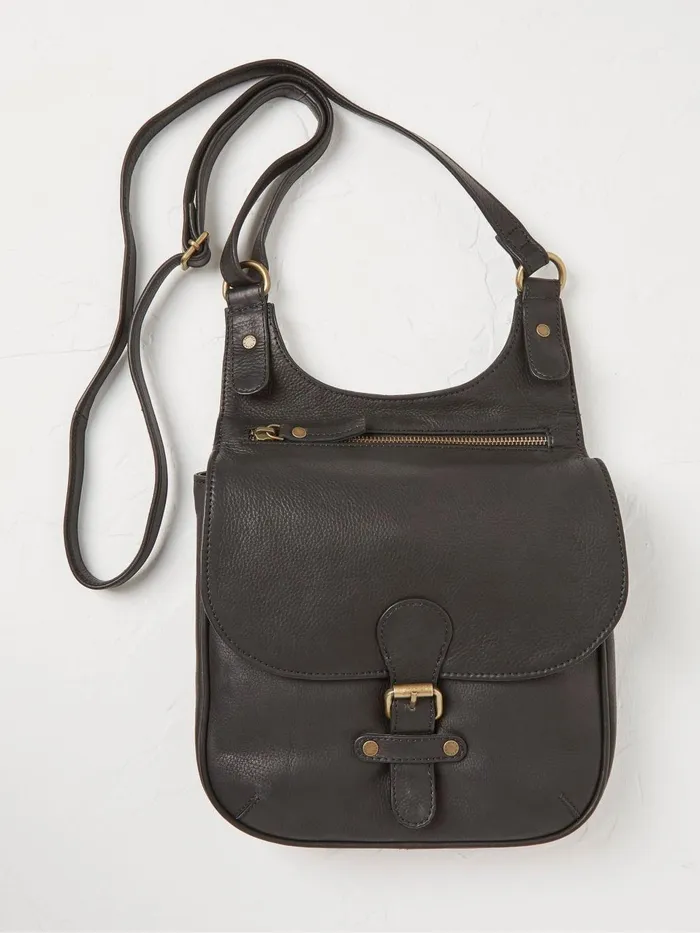 Fat Face Anna Black Oiled Leather Crossbody Bag Women Bags and Purses