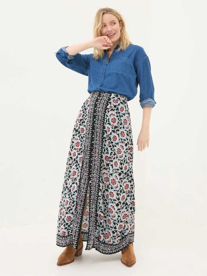 Fat Face Arabella Black Wild Floral Midi Skirt Women Skirts