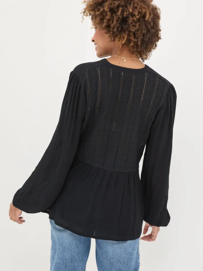 Fat Face Black Lou Embroidered Blouse Women Shirts and Blouses