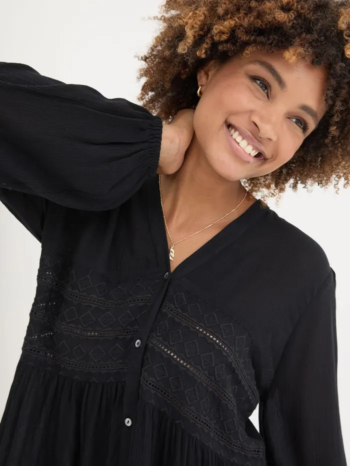 Fat Face Black Lou Embroidered Blouse Women Shirts and Blouses