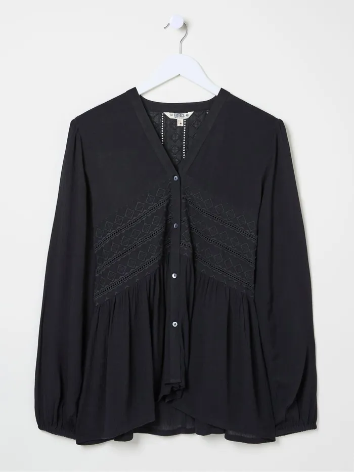 Fat Face Black Lou Embroidered Blouse Women Shirts and Blouses