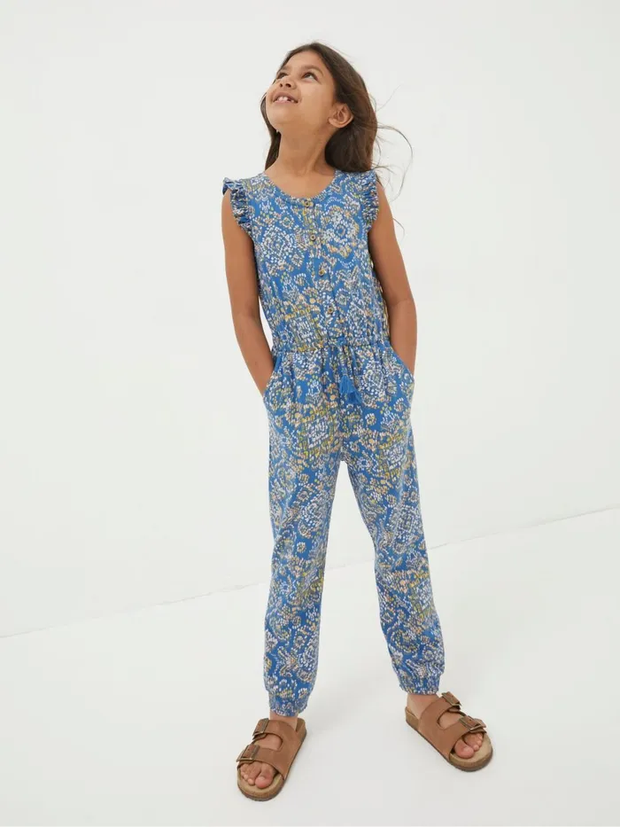 Fat Face Blue Aztec Jersey Printed Jumpsuit Kids Jumpsuits and Playsuits