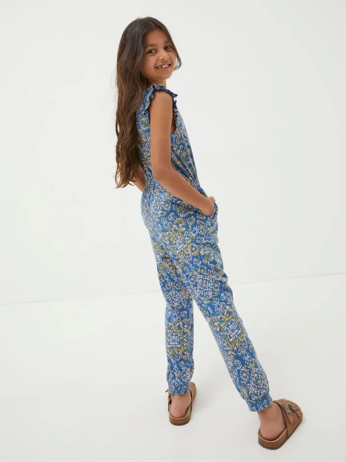 Fat Face Blue Aztec Jersey Printed Jumpsuit Kids Jumpsuits and Playsuits