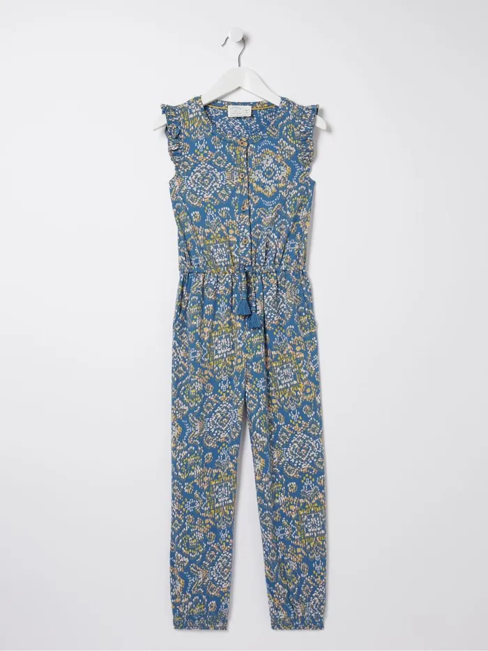 Fat Face Blue Aztec Jersey Printed Jumpsuit Kids Jumpsuits and Playsuits