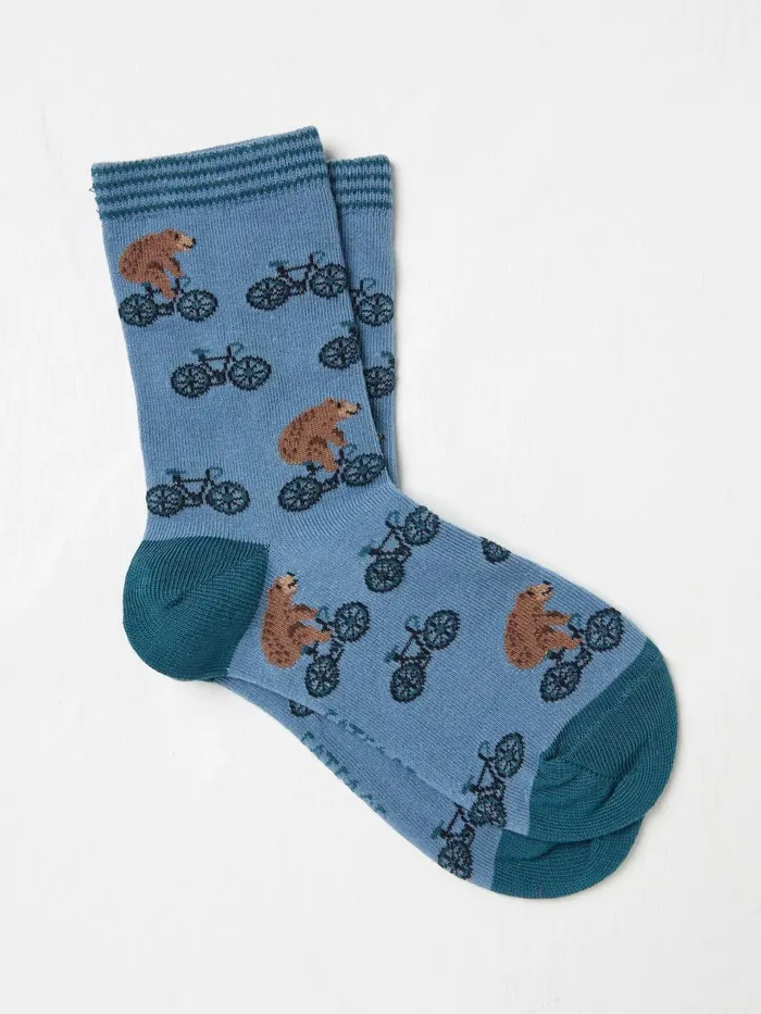 Fat Face Blue Bear Socks 1 Pack Kids Socks