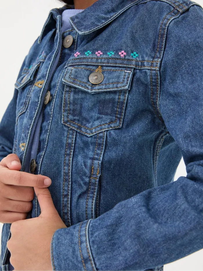 Fat Face Blue Embroidered Denim Jacket Kids Coats and Jackets