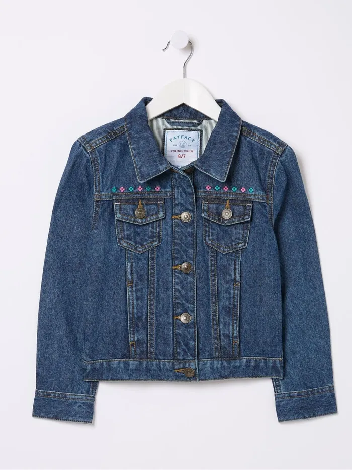 Fat Face Blue Embroidered Denim Jacket Kids Coats and Jackets