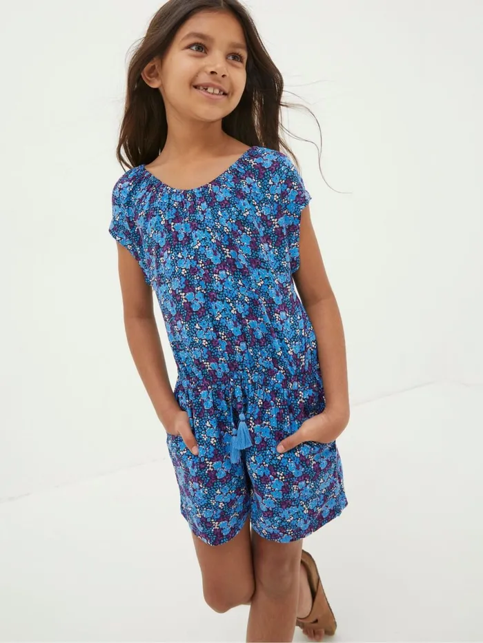 Fat Face Blue Ink Floral Printed Playsuit Kids Jumpsuits and Playsuits