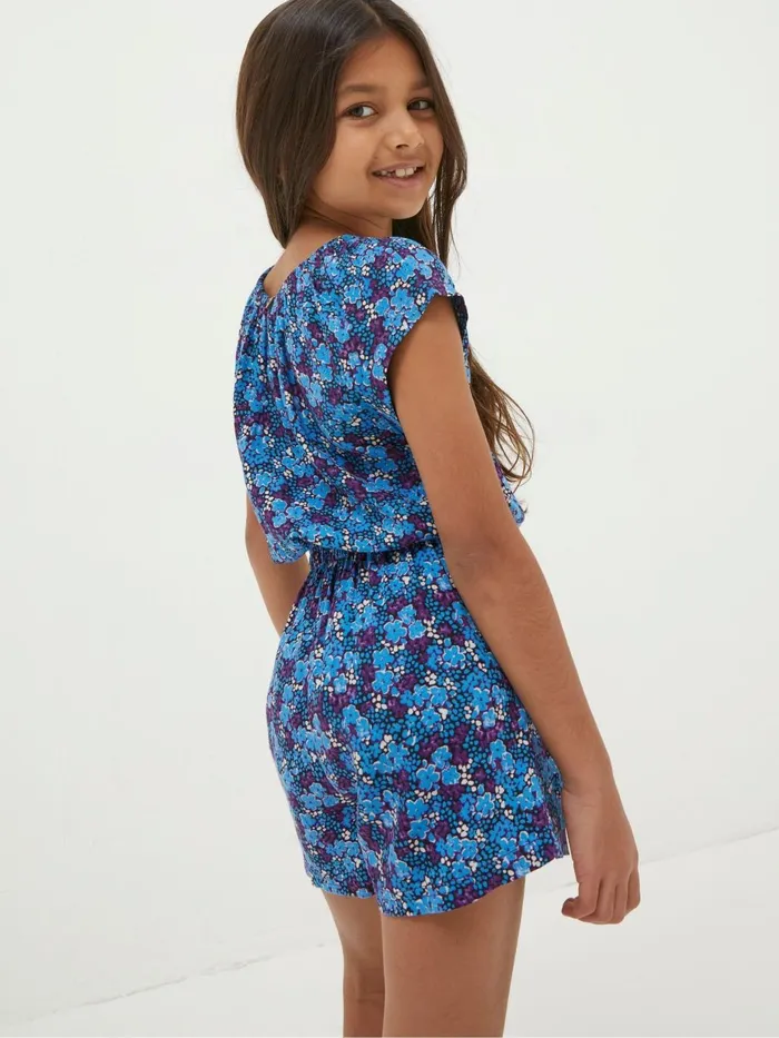 Fat Face Blue Ink Floral Printed Playsuit Kids Jumpsuits and Playsuits