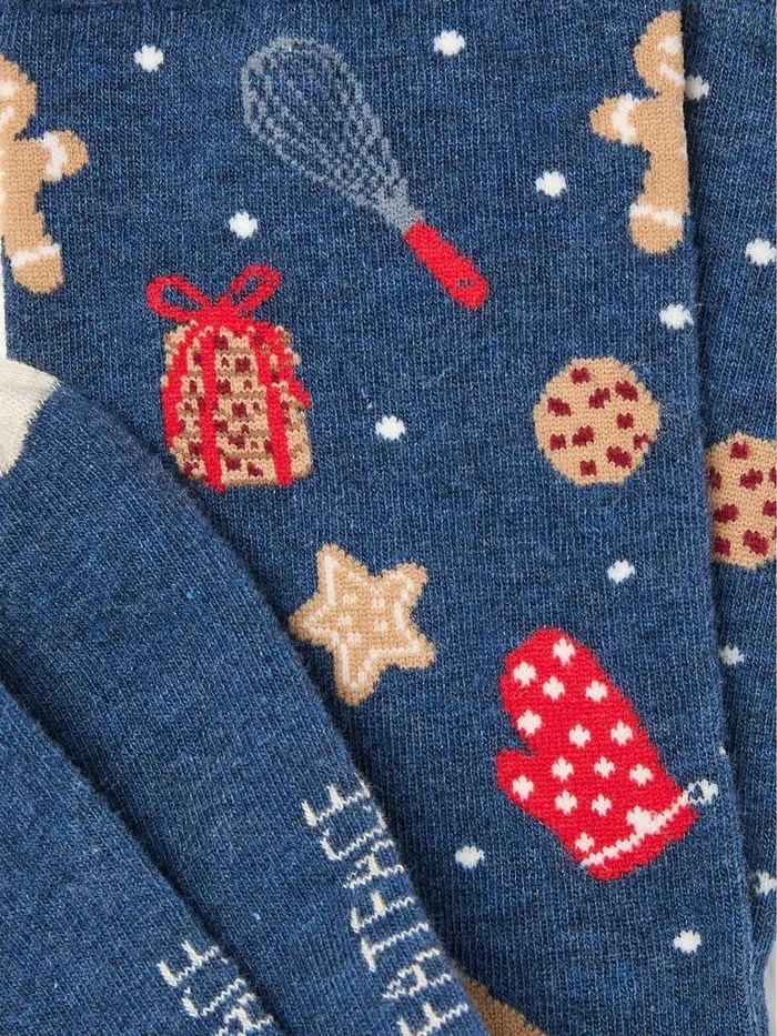 Fat Face Blue Navy Christmas Baking Socks 1 Pack Women Socks and Tights